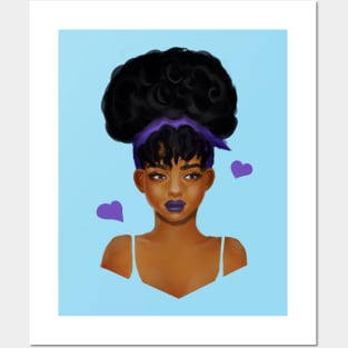 Black girl with a purple headscarf Posters and Art